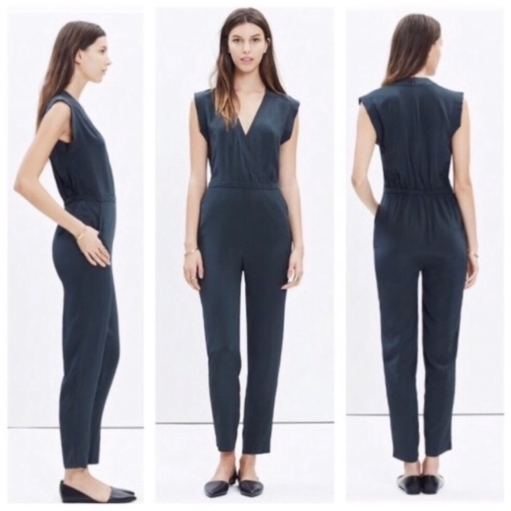 Madewell dark green silk jumpsuit size 2